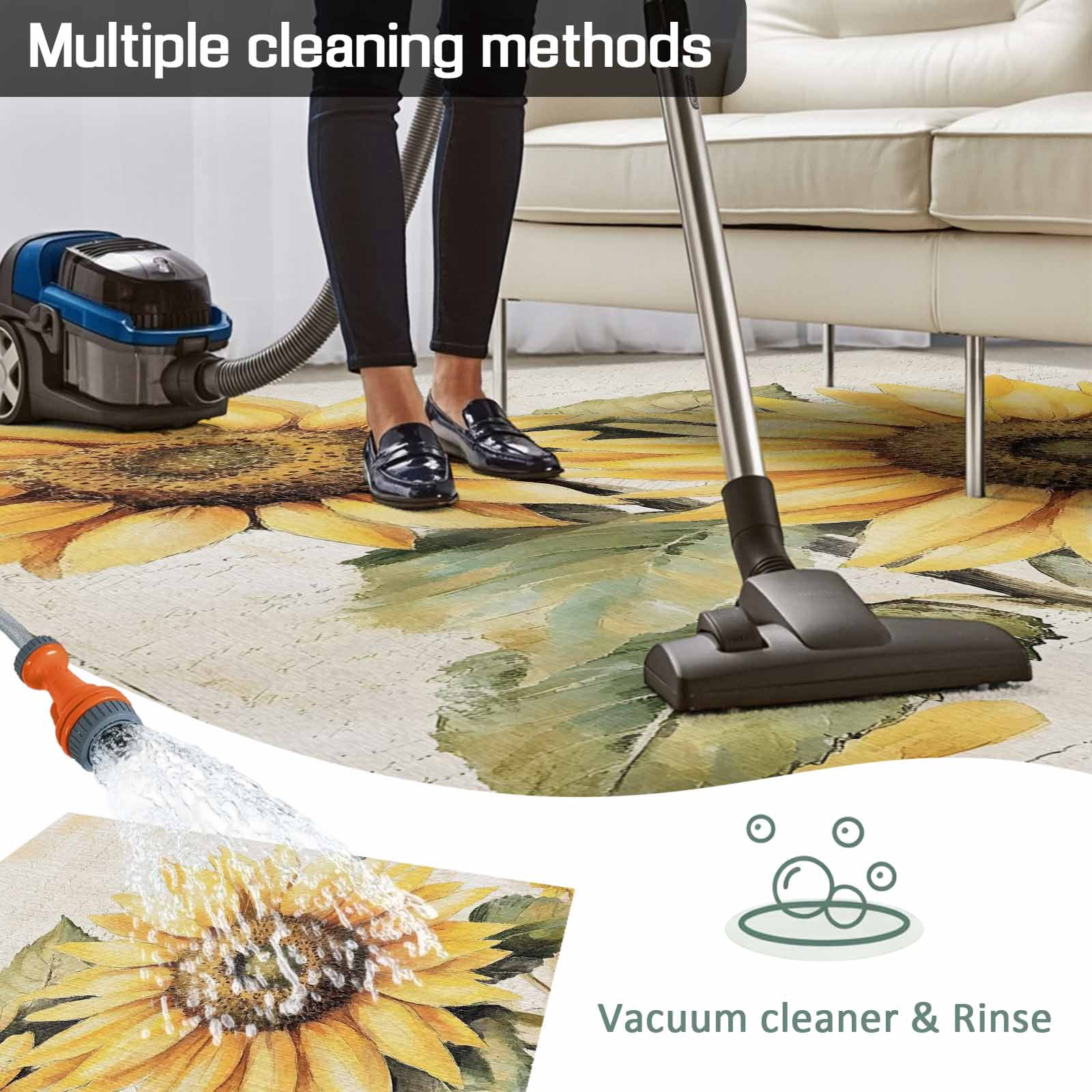 Sunflower Blossom Outdoor Rug 5x7 Ft - Reversible Patio Rug Outdoor Camping Rugs, Spring Summer Retro Botanical Floral Washable Indoor Outdoor Area Rugs, Non-Slip Outdoor Carpet Runner for Deck/Porch