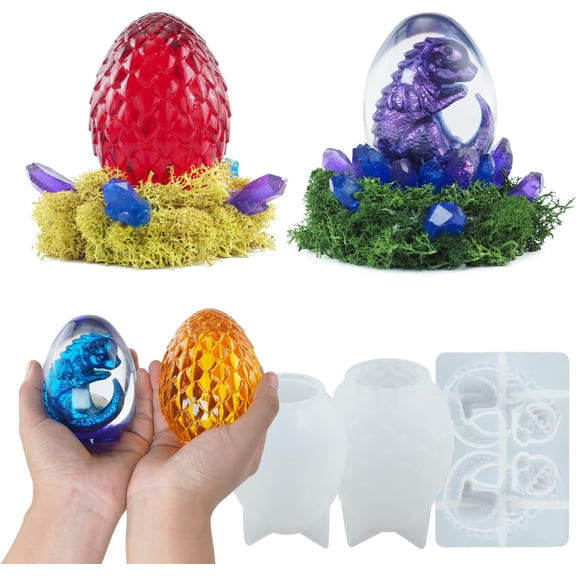 3pcs Dragon Egg Dinosaur Candle Clay Jewelry Resin Casting Molds, 3D Silicone Molds for Candle Making & Craft Supplies