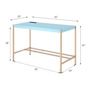 ACME Midriaks Writing Desk with USB Port in Baby Blue and Gold