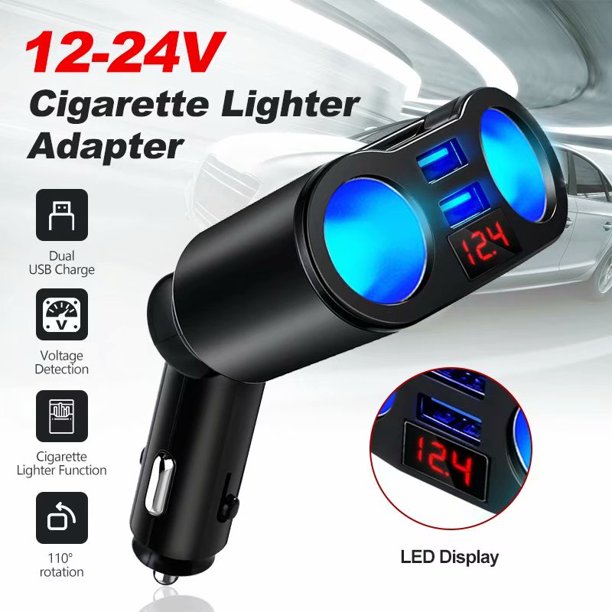 Cigarette Lighter Adapter DC 12V Dual USB Cigarette Lighter Splitter