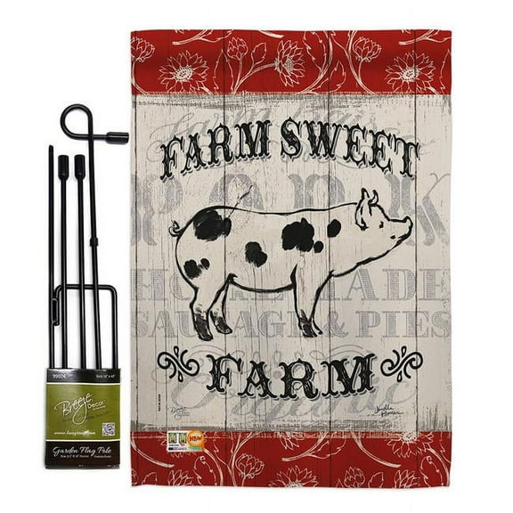 BD-FA-GS-110119-IP-BO-D-US18-WA 13 x 18.5 in. Sweet Farm Pig Nature Animals Vertical Double Sided Mini Garden Flag Set with Banner Pole