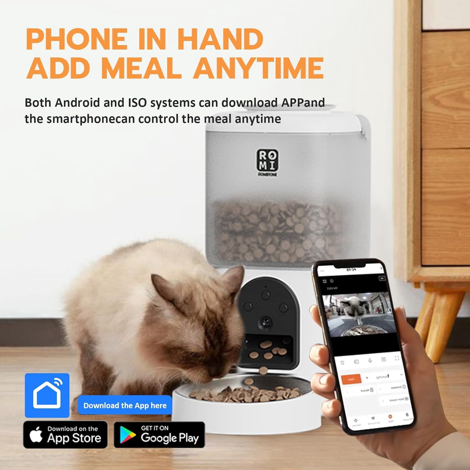 7L Automatic Cat Feeder with Camera and Water Fountain Dispenser 1080P HD Video WiFi Timed Auto Feeder for Multiple Cats Detachable Easy Clean White