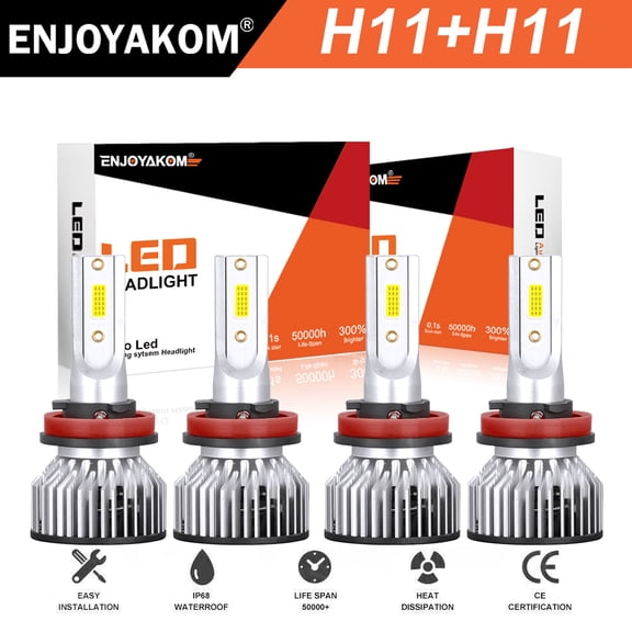 4pcs H11 LED Headlight Bulbs H8/H9/H11 High Low Beam For Pontiac Sunfire 2003 2004 2005 6000K Bright White