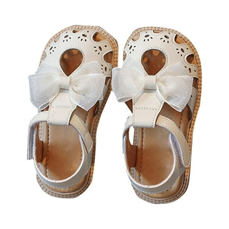 

JDEFEG Toddler Girls Sandals Flat Shoes Princess Shoes Casual Sandals Bow Shoes Closed Toe Beach Shoes Girls Baby Shoes Flat Shoes Summer Sandals White Size 29