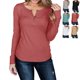 thumbnail image 4 of Jersey para mujer, camisa de manga larga, Color puro, informal, botón delgado, tejido acanalado frontal, túnica de otoño para otoño, primavera, rojo ladrillo M, 4 of 6