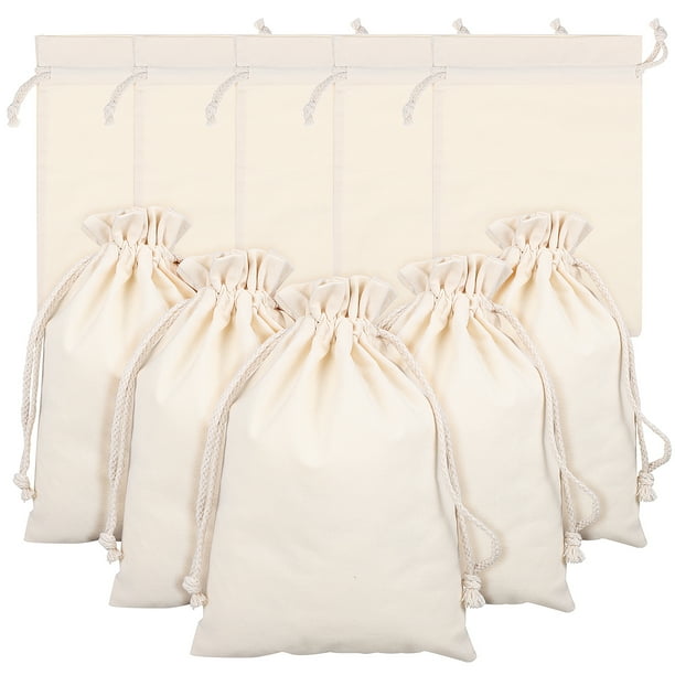 10 bolsas de tela de algodón con cordón, bolsa de muselina reutilizable, bolsas de almacenamiento portátiles