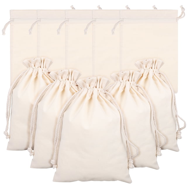 10 bolsas de tela de algodón con cordón, bolsa de muselina reutilizable, bolsas de almacenamiento portátiles