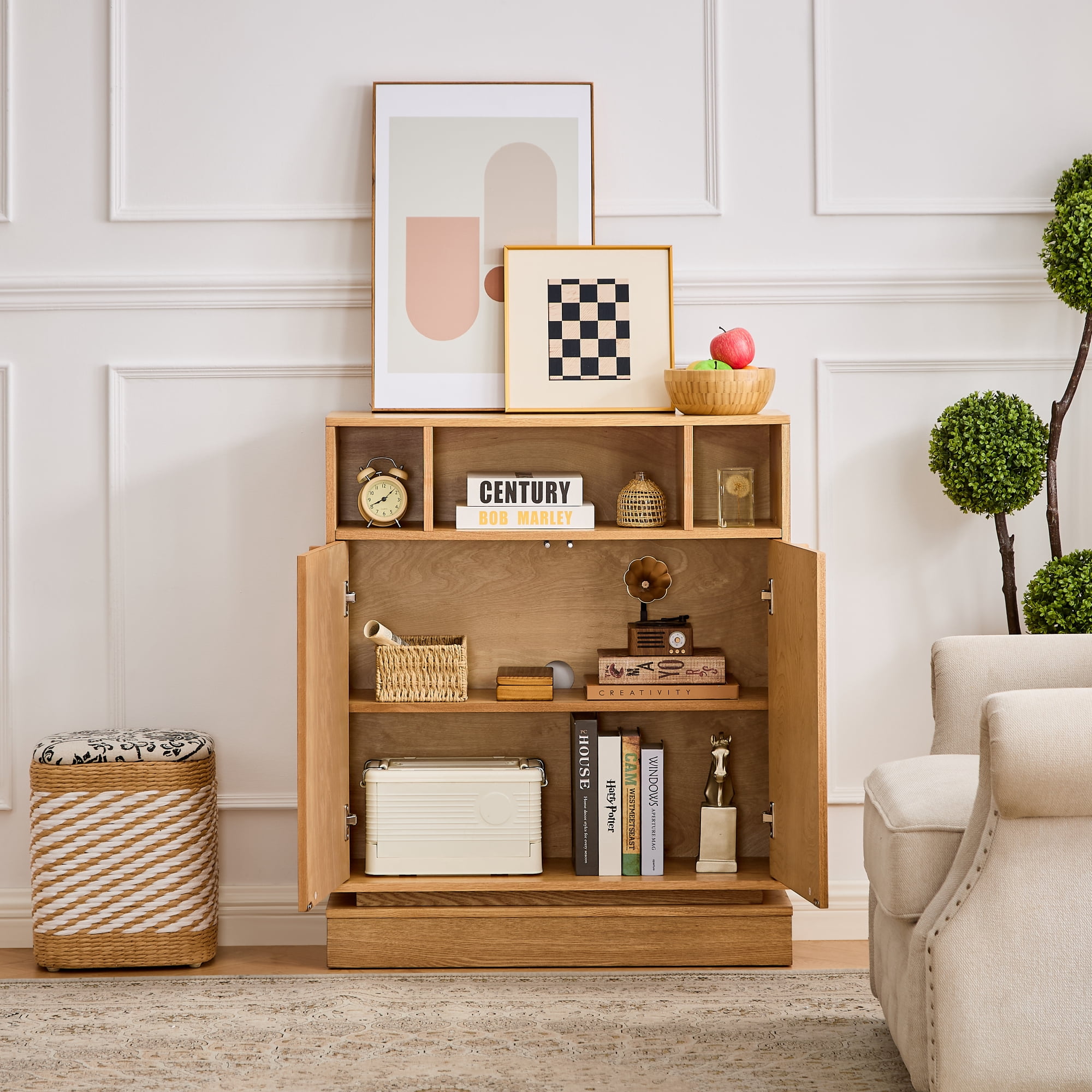 Leumius Sideboard Buffet Cabinet with Storage, Farmhouse Fluted Sideboard with 2 Doors & Adjustable Shelf, TV Media Console, Storage Cabinet for Entryway Hallway Kitchen Dining Living Room,Natural