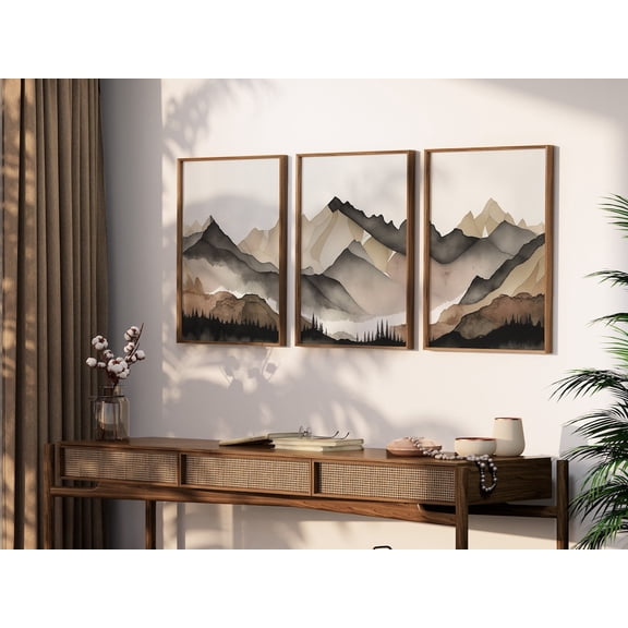 Beige Gray Mountain Abstract Wall Art Set 3 Unframed Paper Print 8x12