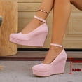 thumbnail image 4 of Miluxas Women's Mary Jane Wedge Solid Buckle Evening Dress Round Toe Platform Shoes Pumps Pink 9(42), 4 of 9