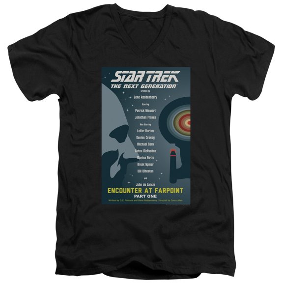 Star Trek - Tng Season 1 Episode 1 - Slim Fit V Neck Shirt - Small
