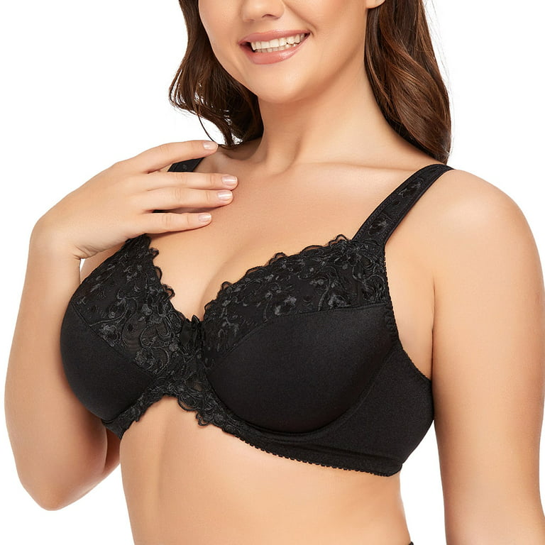 Women's Underwire Unlined Bra Minimizers Non-Padded Full Coverage Lace Plus  Size 38B