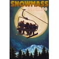 thumbnail image 1 of Snowmass, Colorado, Ski Lift and Full Moon with Snowboarder (36x54 Giclee Gallery Art Print, Vivid Textured Wall Decor), 1 of 3