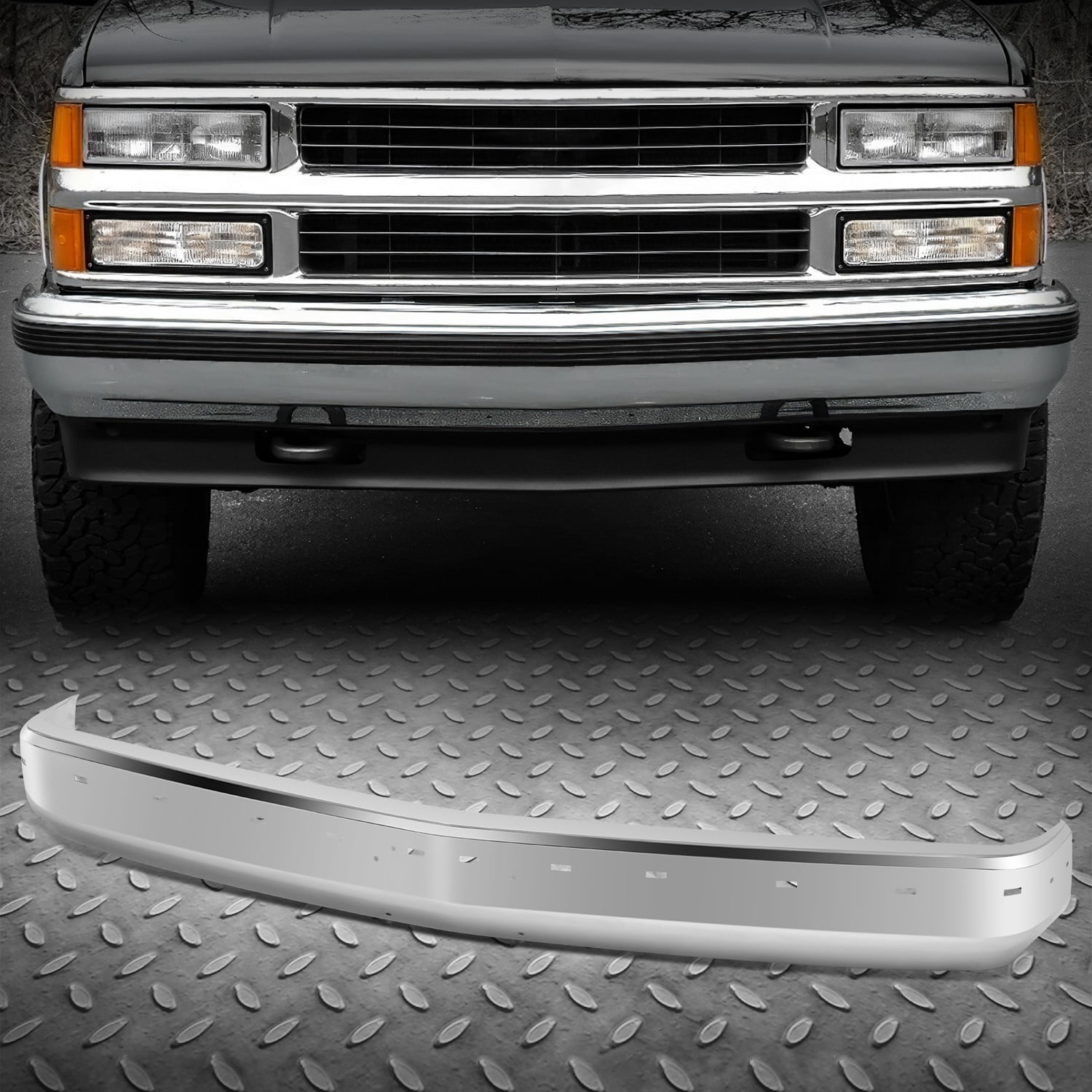 Rear Step Bumper Chrome Face Bar For 1999-2007 Chevy Silverado Fleetside Bed - Reinforce Bar, Direct Replacement