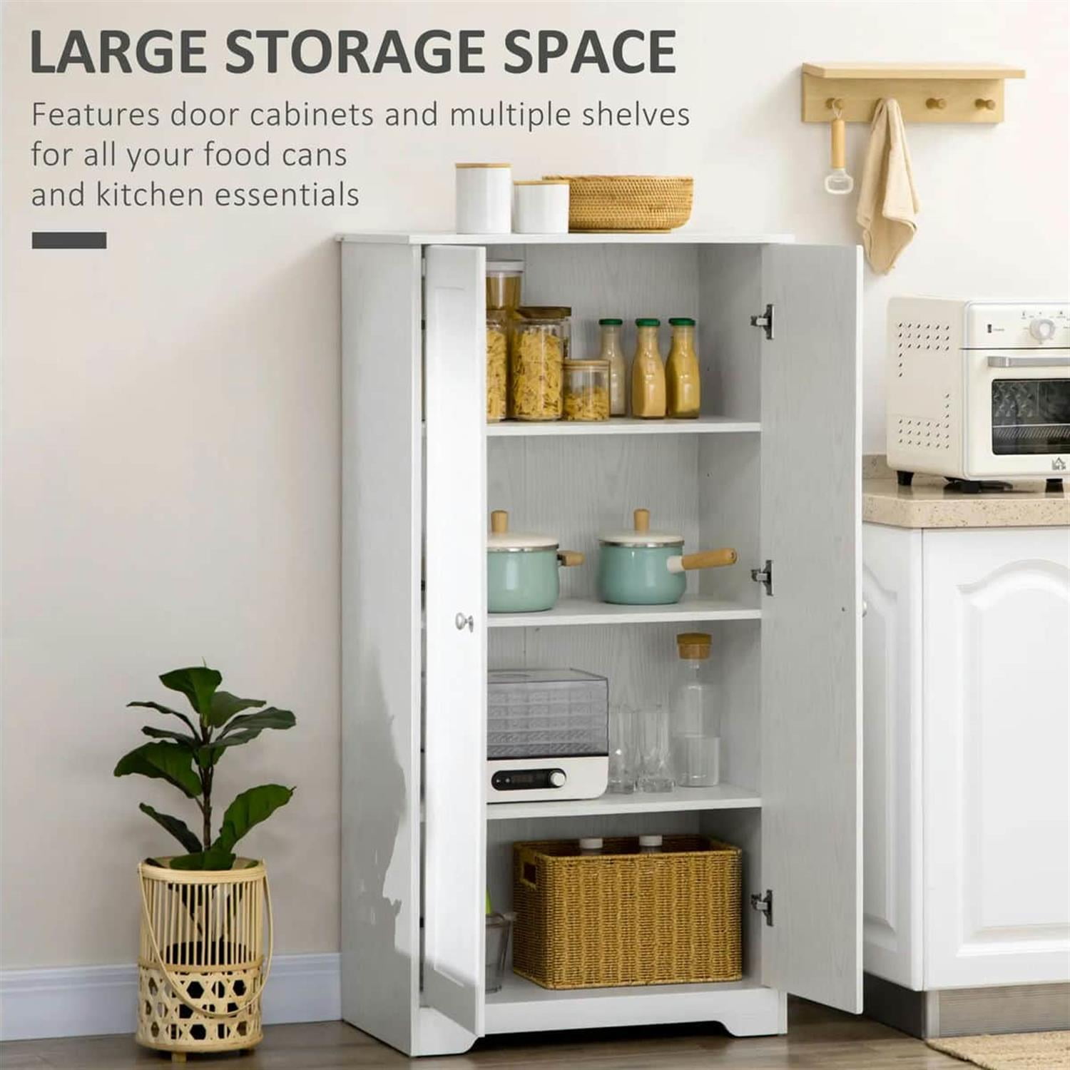 Demi Bonn 54" Kitchen Pantry Storage Cabinet, Freestanding 2-Door Cupboard, Space-Saving Shelves for Living Room, White