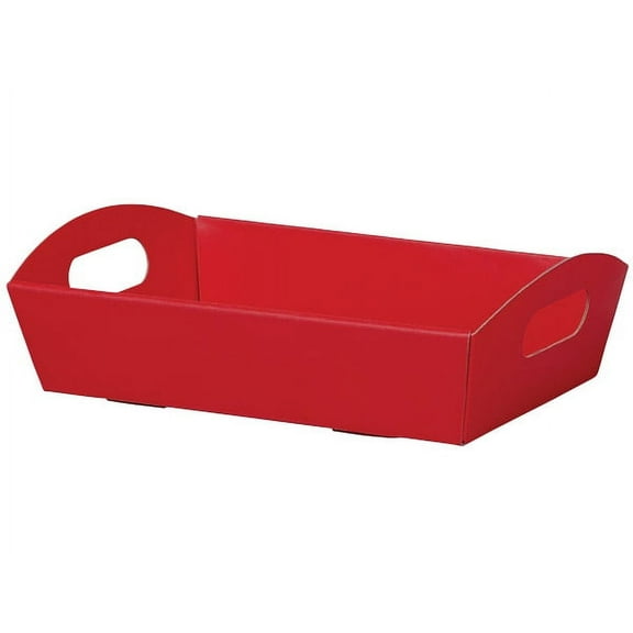 6 PK, Red Large Shallow Folding Market Tray For Use As Gourmet Gift Baskets, Food Baskets Or Home Decor Decorative Accessory