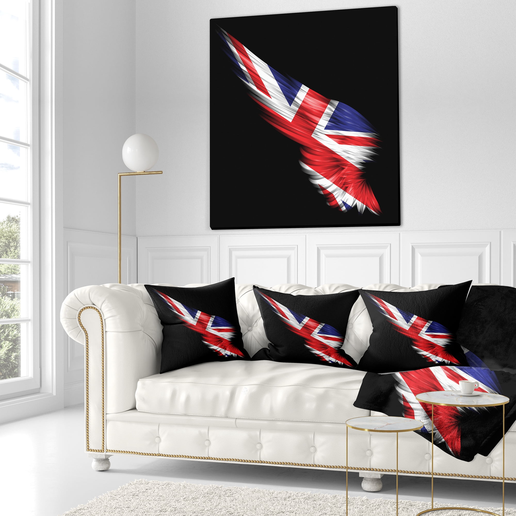 Designart Wing with United Kingdom Flag - Abstract Throw Pillow - 18x18