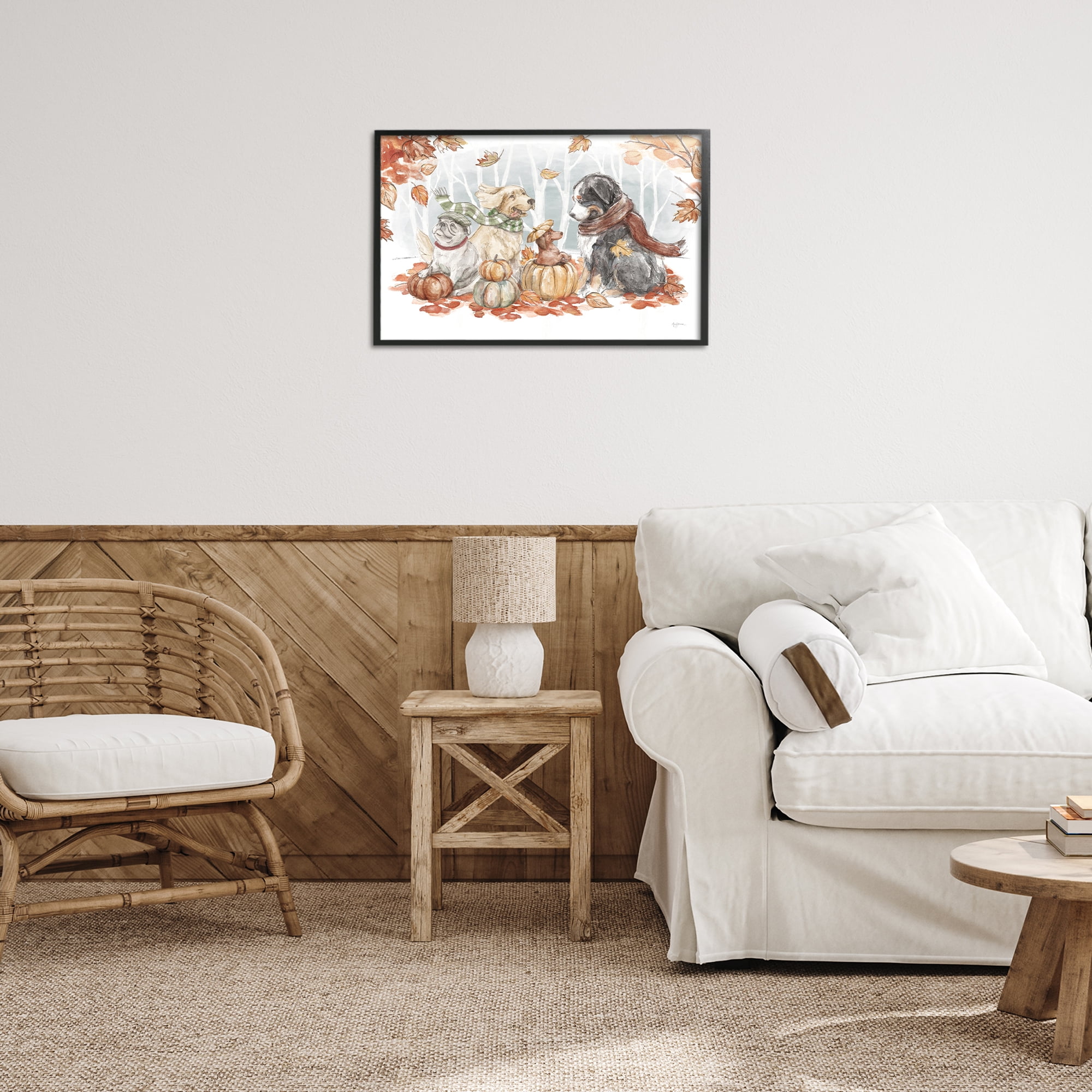 Stupell Industries Autumn Fun Dogs Holiday Painting Black Framed Art Prints Wall Art, 24 x 16