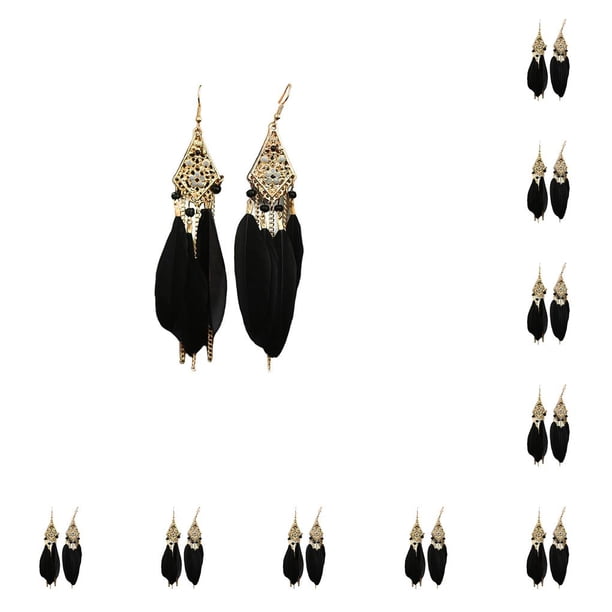 Sonducket Pendientes de plumas Colgantes de oreja de estilo moderno multicolor fáciles de combinar negro negro 10Conjunto