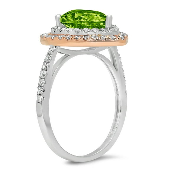 2.48 ct Pear Cut Natural Peridot Halo Engagement Ring for Women in 18K White/Rose Gold
