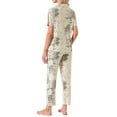 thumbnail image 3 of INSPIRE CHIC Womens Longewear Button Up Tencel Floral Ink Wash Pattern Short Sleeve Notched Collar Pants Set with Pockets M Beige, 3 of 6