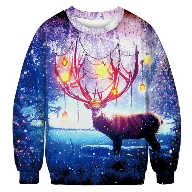 ZECATL Unisexe Col Rond 3D Imprimé Numérique Laid Pull de Noël Sweatshirts