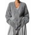 thumbnail image 3 of Cárdigan de Mujer, Suéter de Larga, Cárdigan con Botones y Cuello en V, Prenda de Punto de Moda. Gris Oscuro S, 3 of 8