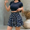 thumbnail image 2 of VNKIDY Womens Elastic Drawstring Waist Retro Fashion Print Pleated Flowy Shorts Loose High Waist Lightweight Casual Beach Vacation Shorts For Ladies Trendy Shorts M, 2 of 5