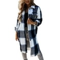 thumbnail image 1 of FOCUSNORM Women Shacket Button-down Shirt, Irregular Plaid Print Long Sleeve Lapel Outerwear, 1 of 7