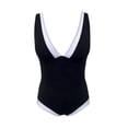 thumbnail image 1 of Traje de Baño Ocean Pacific para Mujer Completo con Textura, Escote en V con Contraste Negro Talla EG, 1 of 4