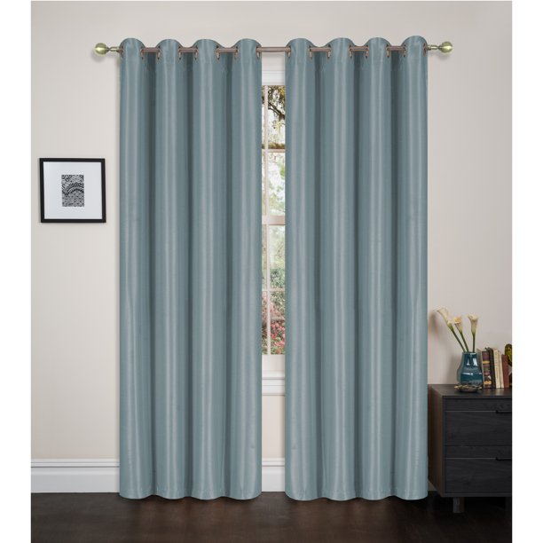 Faux Silk Blackout Room Darkening Window Curtain Panel, Grommet Thermal