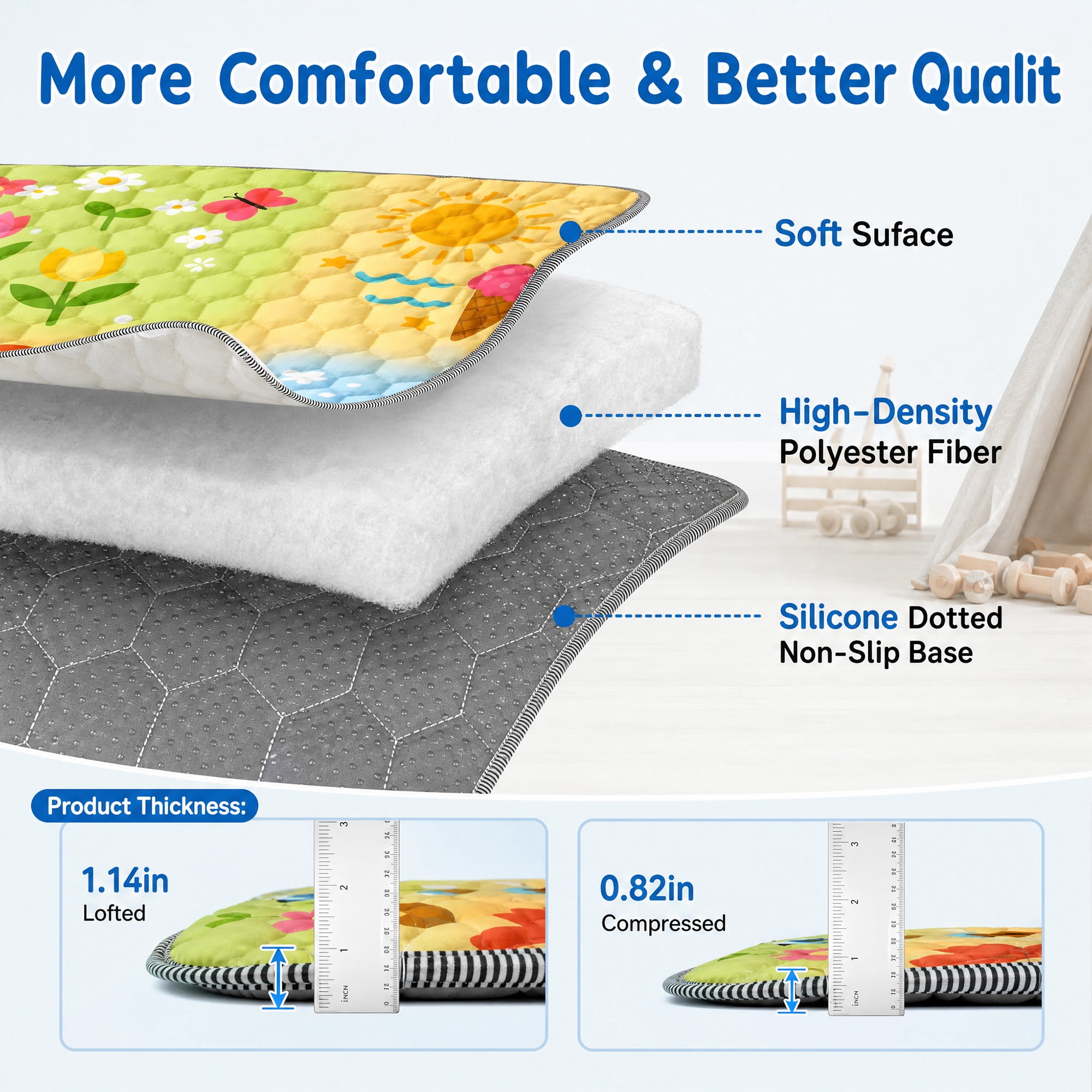 BEAUTYPEAK Baby Play Mat, 50"x50" Mat Perfect for Use Baby Playpen,Non-Slip Foldable Mat for Toddlers and Babies
