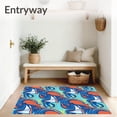 thumbnail image 3 of ODIKA 3'x5' Machine Washable Non-Slip Area Rug, Abstract Sailboat with Dynamic Wave Stripes and Coral Highlights High Traffic Rug with Pad, Blue, 709692, 3 of 8