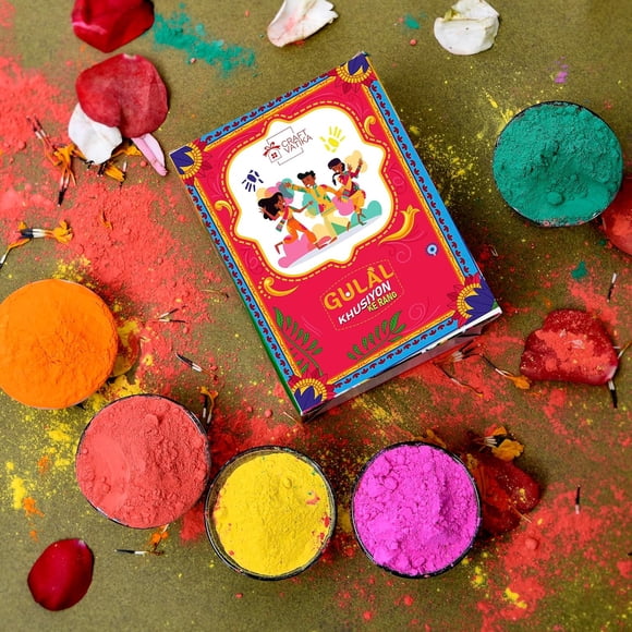 Couleurs de Holi Biologiques pour Enfants, Famille - Lot de 5 X 80gm, Orange, Vert, Rose, Rouge & Jaune Non Toxique, Doux pour la Peau Holi Gulal - Facile à Nettoyer & Laver