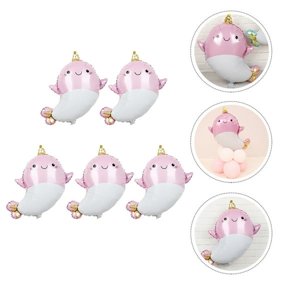 COSMOBETTY 5Pcs Cute Pink Narwhal Balloon for Bar and Club Birthday Decorations