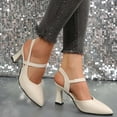 thumbnail image 5 of CQONEPT Slingback Heels for Women Low Heels Dress Shoes Kitten Pumps Dressy Heeled Sandals Pointed Closed Toe Ankle Strap Elegant Wedding Pumps Formal Shoes Size 7 Beige, 5 of 7