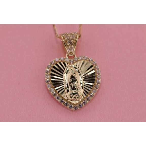 14k Solid Gold Virgin Mary Virgen Maria Lady Guadalupe Pendant