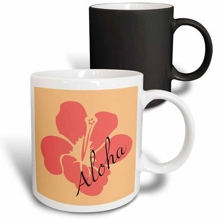 

3dRose Peach Hibiscus Aloha Flower - Floral Print - Tropical Art - Hawaiian Magic Transforming Mug 11oz