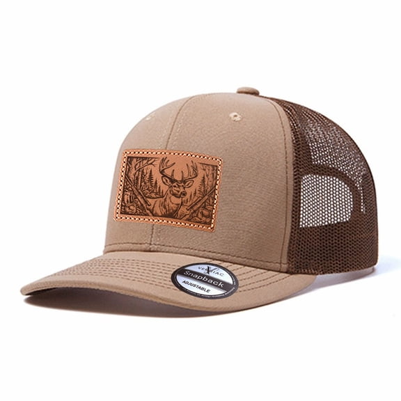 Vergiac Hunting Season Elk & Gun Leather Patch Mesh Trucker Hat, Men Breathable Adjustable Baseball Cap for Travel Outdoor Daily Outfits