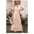 thumbnail image 2 of AURA Womens Pink Chiffon Lace Wrap Maxi Dress V Neck Short Sleeve High Waist Romantic Summer, 2 of 5