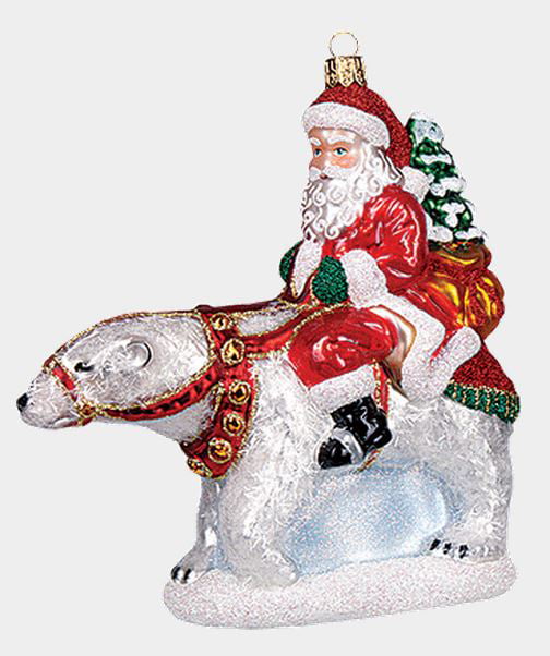 Christmas Ornament ORNAMENT SANTAS POLAR BEAR RIDE DESIGN BLOWN GLASS