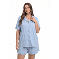 thumbnail image 2 of PINKSIR Women’s Plus Size Pajama Set – Button Down Short Sleeve Top & Drawstring Shorts with Pockets, Sky Blue, 2 of 8
