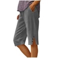thumbnail image 2 of HongQid Women's Capri Pants - Summer Full Elastic Waist Pedal Pushers Cotton - Ladies Pull-On Cropped Pants Side Slits - Side Pockets, 2 of 7
