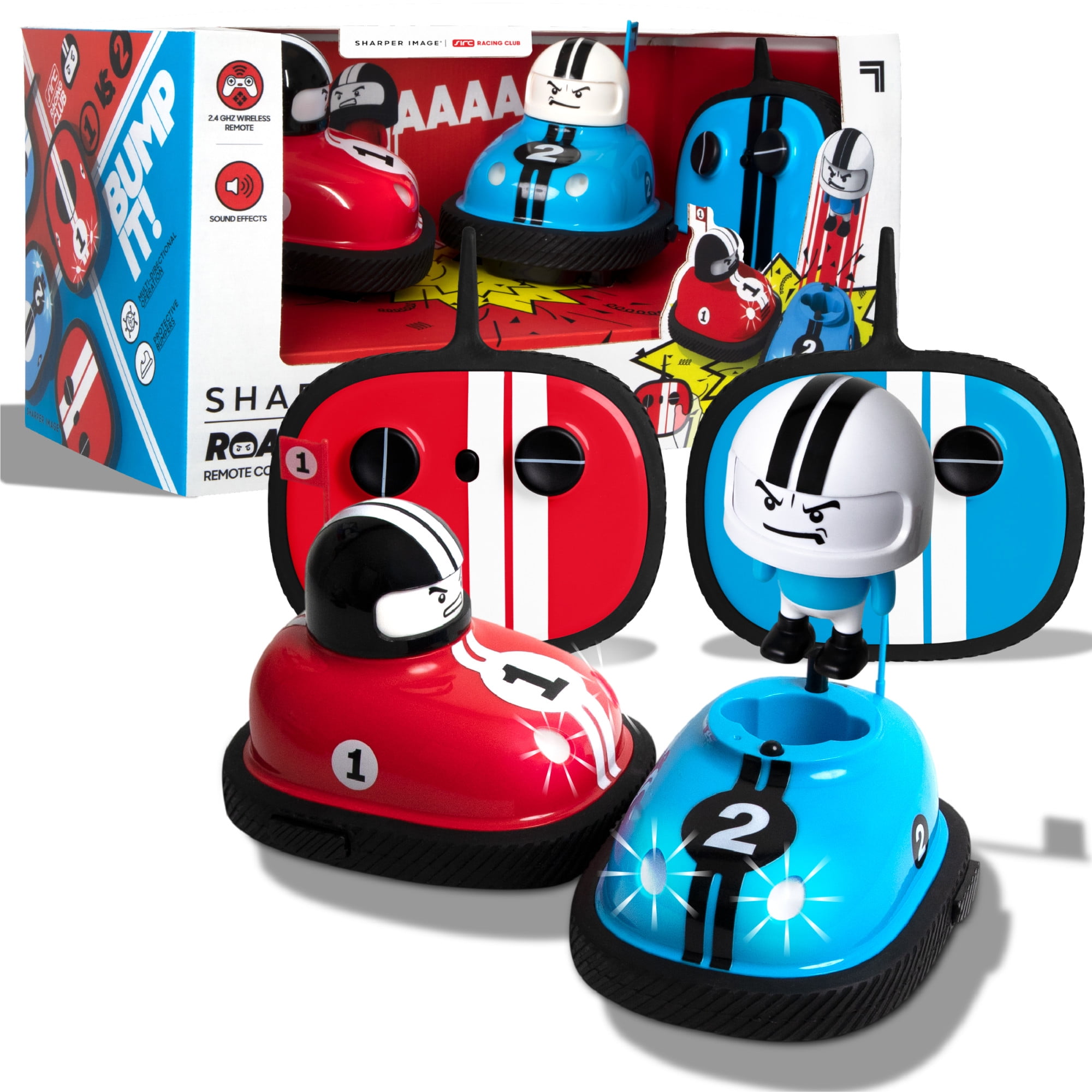 Sharper Image Road Rage RC Speed Bumper Cars, Mini Remote Controlled Ejector Vehicles, 2 Player Head to Head Battle, Crash into Opponents, 2.4 GHz, Red and Blue, Ages 6 and Up