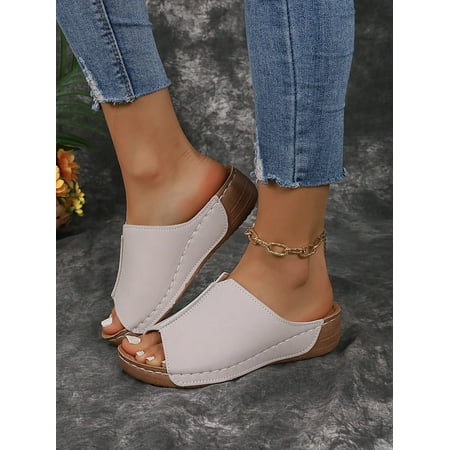 

ASWMXR Women‘S Summer Casual Wedge Heel Platform V-Cut Slippers Solid Color Fashionable Sandals