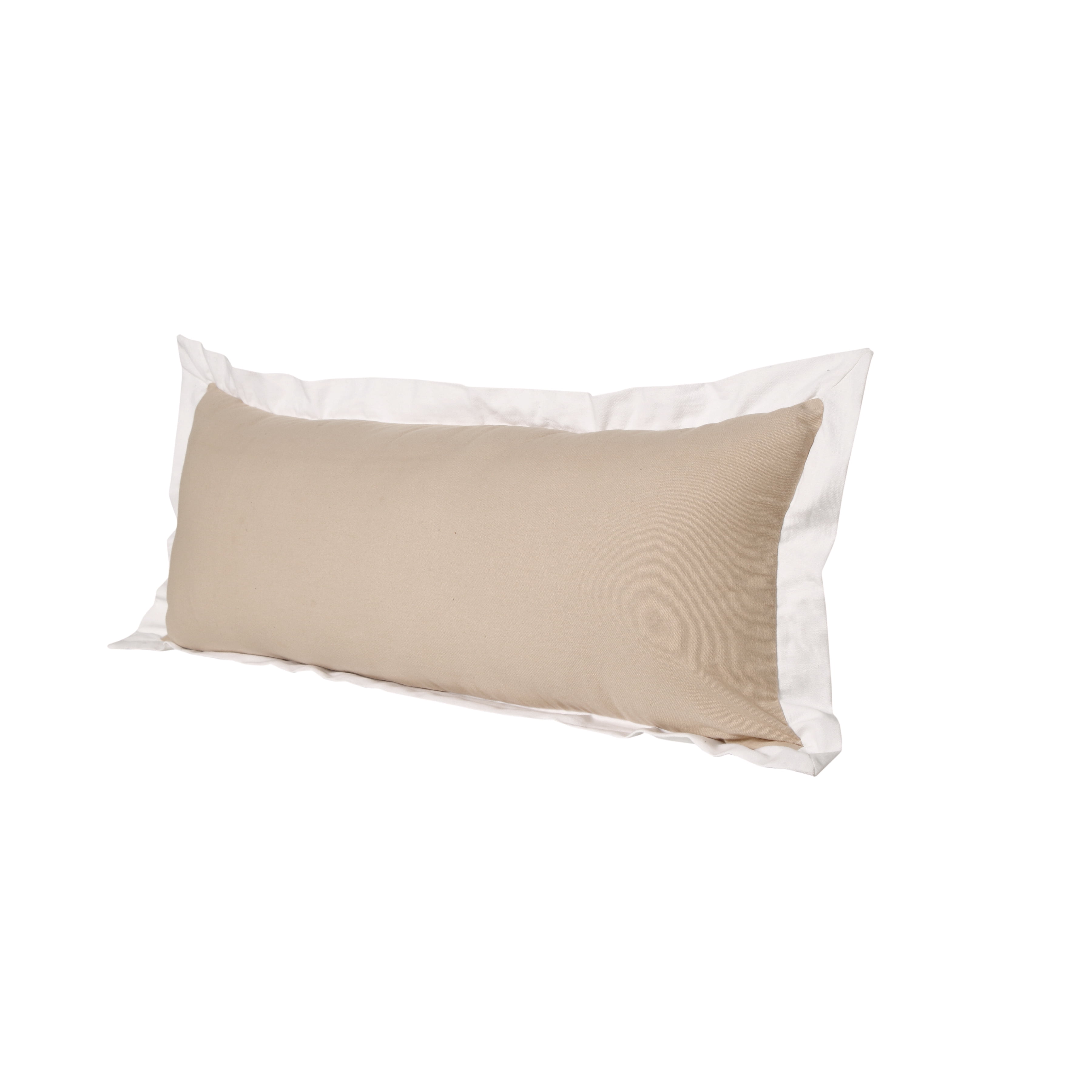 Harlow Hill 14" x 36" Modern, Traditional, French, Country Beige, White, Multi-color Border, Colorblock, Flange Cotton Decorative Lumbar Pillow , Zipper, Back Support