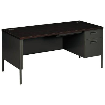 Hon Company Oak Desk - HON Metro Classic Right Pedestal Desk, 66w x 30d, Mahogany/Charcoal