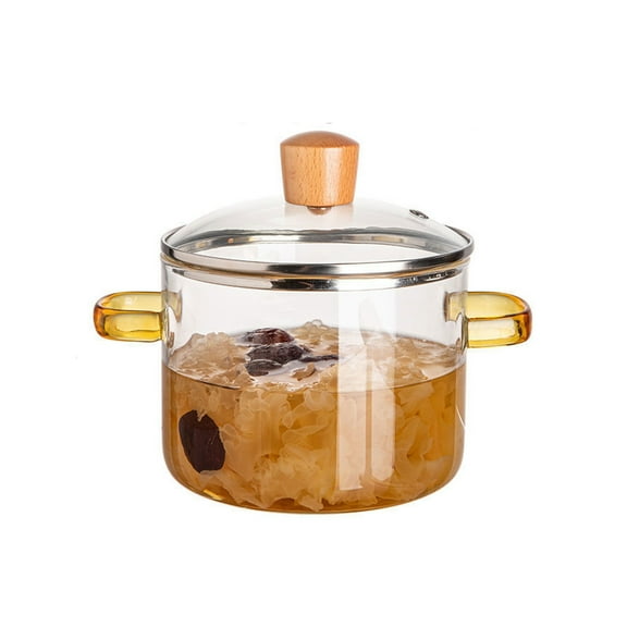 Glass Cooking Pot Stockpot 1.6/2.3L High Borosilicate heat Resistant Glass Saucepan Transparent Glass Saucepan Cooking Soup Pot Heat-Resistant ,Double-Ear Health Pot