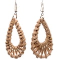 thumbnail image 4 of 1 Pair Lightweight Rattan Knit Star Triangle Geometric Drop Dangle Earrings Bohemia Straw Wicker Braid Woven Statement Bamboo Jewelry for Women Teens, 4 of 6