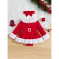 thumbnail image 3 of 2Pcs Newborn Baby Girl Christmas Clothes Long Sleeve Belted Romper Dress + Headband, 3 of 9